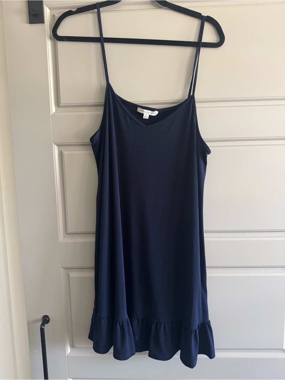 Navy Spaghetti Strap Ruffle Hem Dress